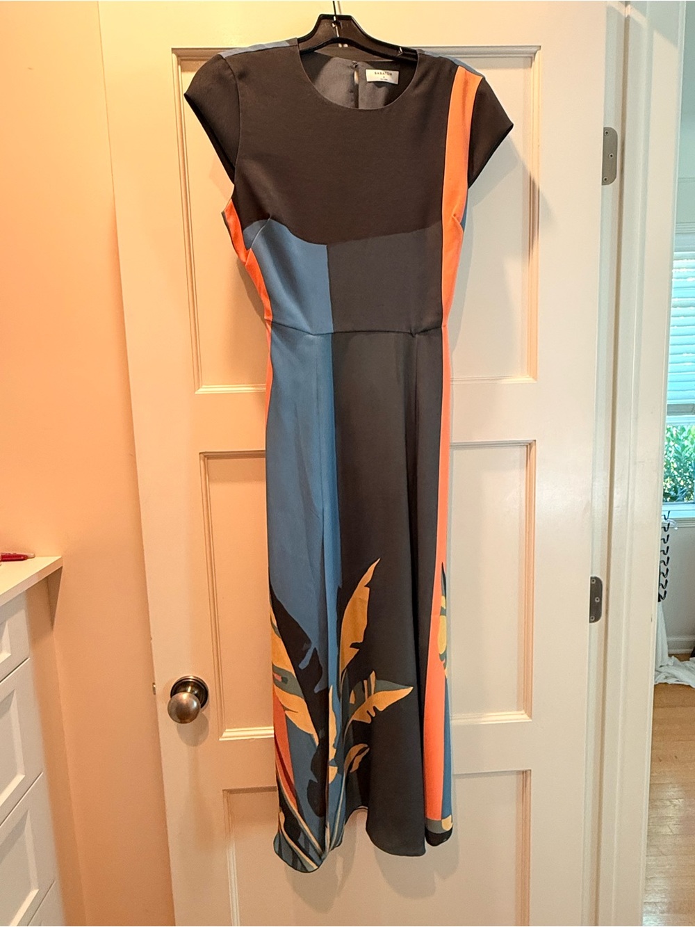 Babaton Black, Blue & Orange Colorblock Midi Dress